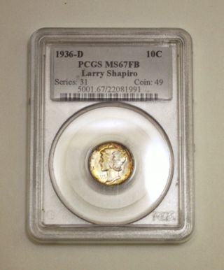 1936 - D Mercury Dime - Pcgs 67fb - Beautifully Toned Registry Pedigree Coin photo