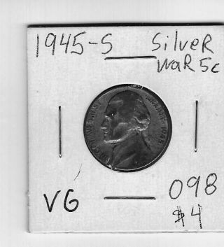 1945 - S Jefferson Nickel Circulated 35% Silver Fine photo