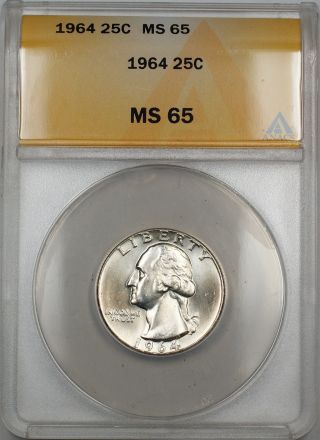 1964 Washington Silver Quarter 25c Anacs Ms - 65 Gem Coin Gk photo