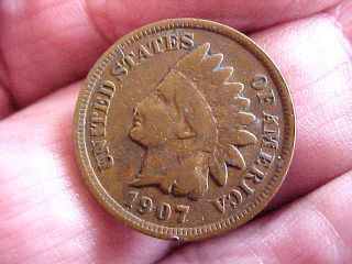Antique Estate Coin 1907 Date Indian Head Small Cent Copper Penny photo