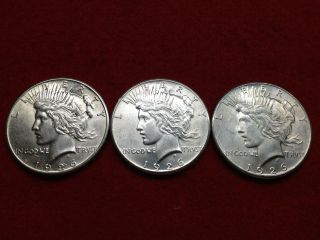 Three Uncirculated 1926 - P Peace Silver Dollars photo