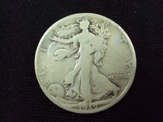 Coinhunters - 1919 - D,  Walking Liberty Silver Half Dollar - Very Good,  Vg photo