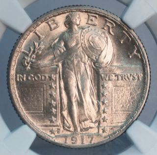 1917 D 25c Standing Liberty Quarter Dollar Type 2 Ms63 Ngc 01175421d photo