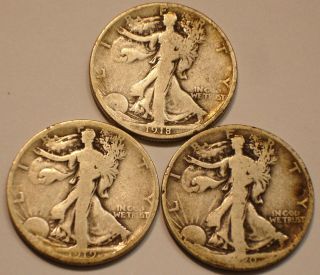 1918 S; 1919 S & 1920 D Walking Liberty Half Dollars; photo