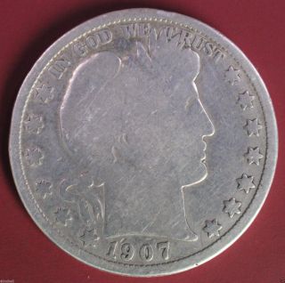 Barber Half Dollar 1907 - S 90% Silver photo