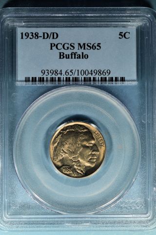1938 D/d Buffalo Nickel Pcgs Ms65 - Popular Re - Punched Mark Variety photo