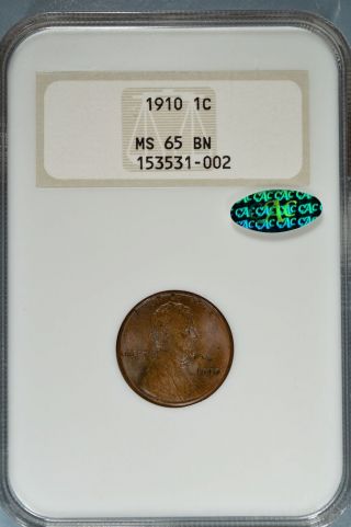 1910 Lincoln Wheat Cent Ngc Ms65bn - Exceptional Surfaces,  Eye - Appeal,  Cac,  Oh photo