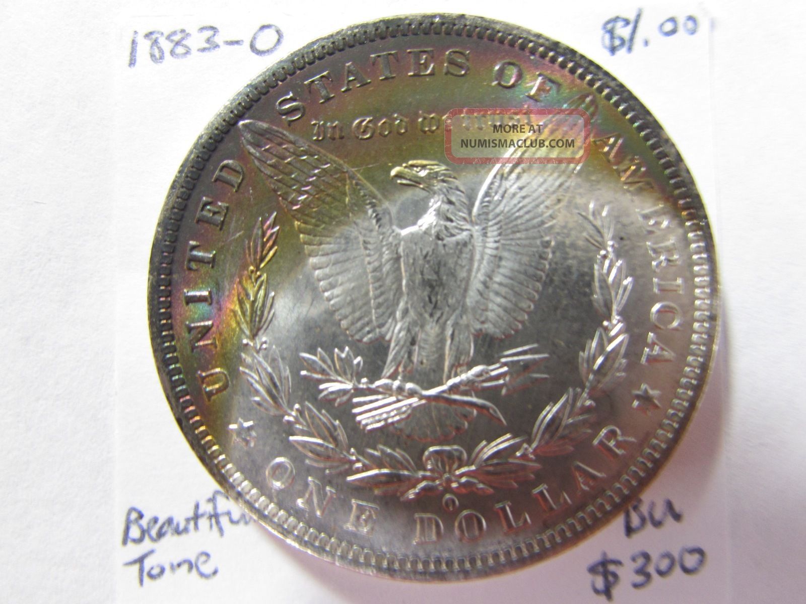 1883 - O $1 Morgan Silver Dollar Toned Crescent Reverse