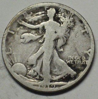 1919 S Walking Liberty Silver Half Dollar Grading Good Z257 photo