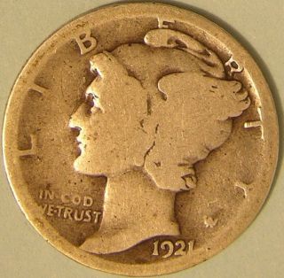 1921 Silver Mercury Dime,  Aj 537 photo