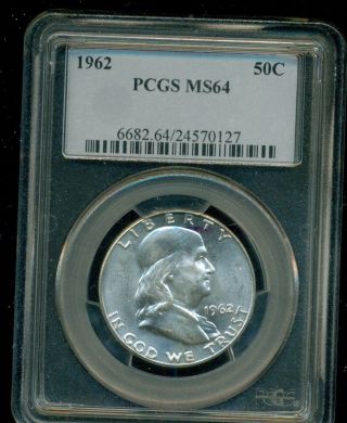 1962 Franklin Silver Half - Dollar Pcgs Ms64 photo