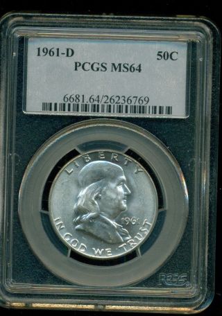 1961 - D Franklin Silver Half - Dollar Pcgs Ms64 photo
