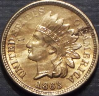 Key Date 1863 Indian Head Cent Bu,  Ms Full Liberty + 4 Deep Diamonds photo