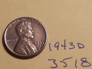 1943 - D Lincoln Steel Cent Coin (3518) Steel Wheat Penny photo
