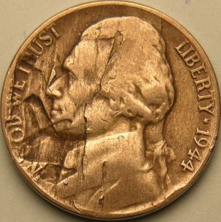 1944 P Silver War Nickel,  (lamination Before Strike) Error Coin,  Ae 454 photo
