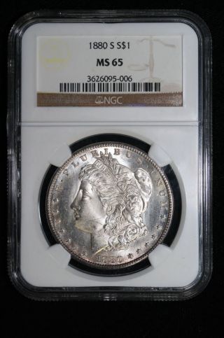 1880 S Morgan Silver Dollar Reverse Purple Toning Ngc Ms65 Coin photo