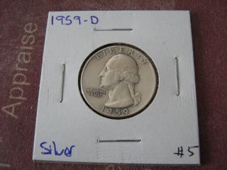 1959 - D Circulated Washington Silver Quarter Coin 5 photo