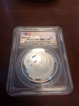 2014 - P $1 Baseball Hall Of Fame Silver Dollar Proof Coin Pr70 Dcam Pcgs F Strike photo
