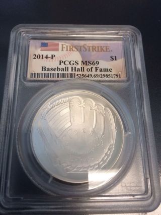 2014 - P $1 Baseball Hall Of Fame Silver Dollar Proof Coin Ms 69 Pcgs First Strike photo