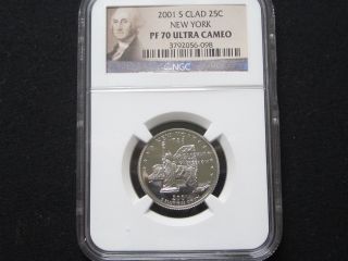 2001 S Clad Proof York State Quarter - Ngc Pf 70 Ultra Cameo (098) photo