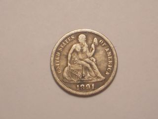 1891 Seated Liberty Dime (vf+ & Attractive) photo