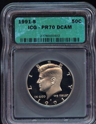 1991 - S Icg Kennedy Half Dollar Pr70 Dcam (24) A Frosty Coin photo