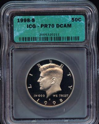 1998 - S Icg Kennedy Half Dollar Pr70 Dcam (23) A Frosty Coin photo