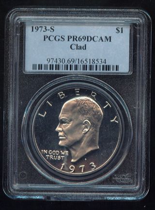1973 - S Pcgs Clad Eisenhower Dollar Pr69dcam 554 photo