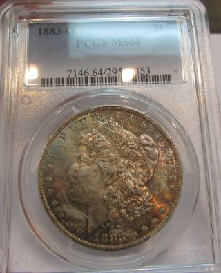 1883 - O Morgan Silver Dollar Graded By Pcgs Ms 64 Iridescent Toning photo