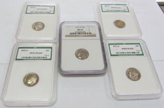 5 - Roosevelt Dimes 4 - Proof And 1 - Certified By Ngc Ms 64 Business Strike photo