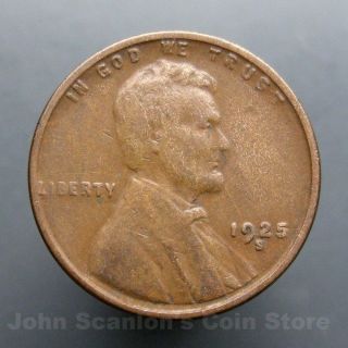 1925 - S Lincoln Wheat Cent 1c Circulated Us Coin G/vg photo