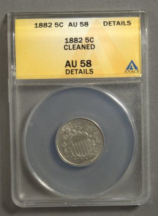 1882 Shield Nickel Anacs Au58 Details photo