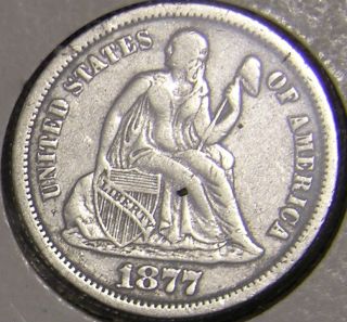 1877 Cc Silver Seated Liberty Dime,  Aj 028 photo