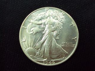 Coinhunters - 1946 - P Walking Liberty Half Dollar,  Almost Uncirculated+,  Au+ photo