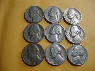 9 Different Jefferson Nickels 1939 - 1948 photo