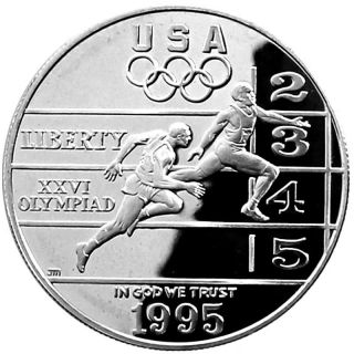 1995 Olympic Track & Field Dollar Gem Proof In U.  S.  Package W/coa photo