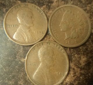 1909 Vdb 1c Bn Lincoln Cent,  1909 (p) 1c Bn Lincoln Cent And 1909 Indian Head 1c photo