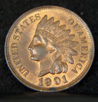 1901 Indian Head Cent Red Choice Bu (c0398) photo