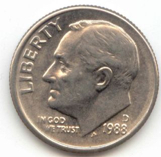 Usa 1988d American Dime 10c Ten Cent Piece Roosevelt 1988 D Exact Coin photo