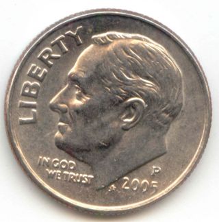 Usa 2005p American Dime 10c Ten Cent Piece Roosevelt 2005 P Exact Coin photo
