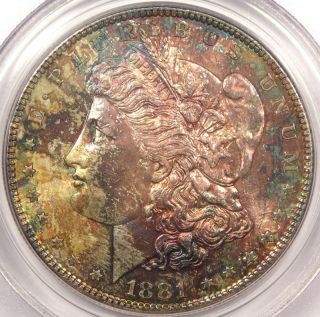 1881 - S Toned Morgan Silver Dollar $1 - Pcgs Ms64 - Rainbow Toning photo