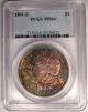 1881 - S Toned Morgan Silver Dollar $1 - Pcgs Ms64 - Rainbow Toning Dollars photo 4