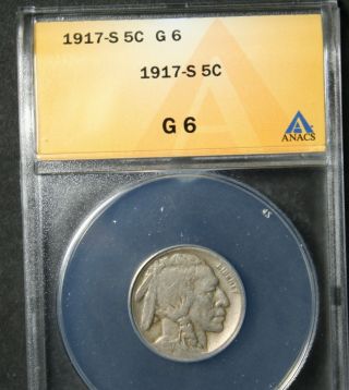 1917 - S Buffalo Nickel Anacs G6 photo