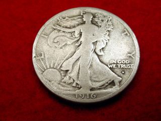 1916 - D Walking Liberty Half Dollar Very Good Coin 27 photo