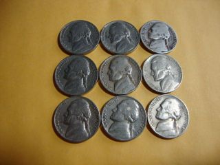 9 Different Jefferson Nickels 1939 - 1949. . . photo
