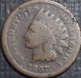 Key Date 1867 Indian Head Cent Full Date + Details Bronze Low Lqqk photo