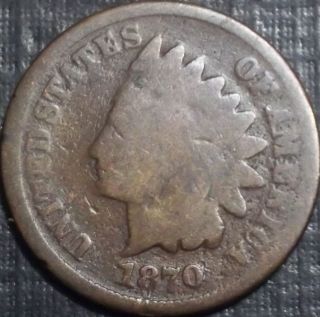 Key Date 1870 Indian Head Cent Full Date + Details Bronze Low Lqqk photo