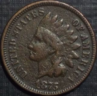 Key Date 1875 Indian Head Cent Full Date + Details Bronze Low Lqqk photo