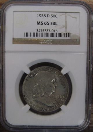 1958 D U.  S.  Silver Franklin Half Dollar Ngc Graded Ms65fbl Toned Monster photo