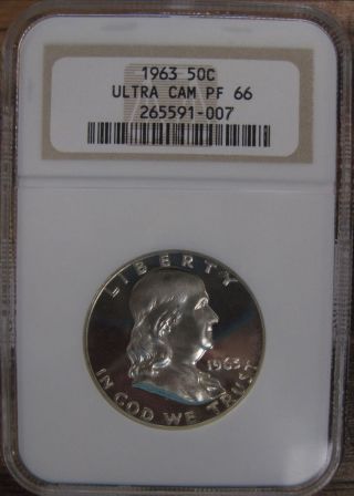 1963 P U.  S.  Silver Franklin Half Dollar Ngc Graded Pf66 Ultra Cameo Rare Proof photo